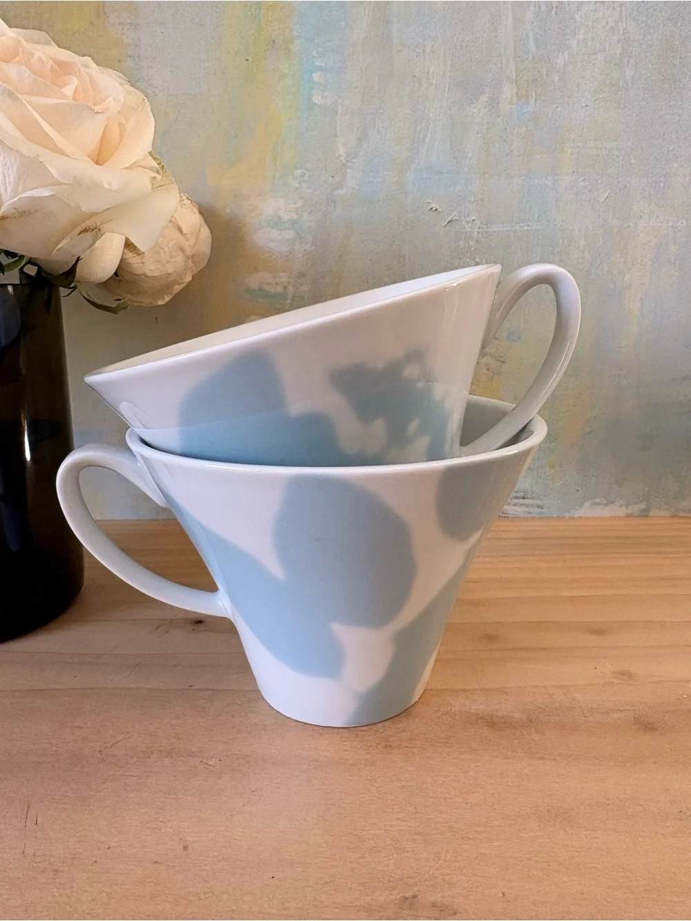 Crate&Barrel Pale Blue and White Porcelain Cloud Mugs